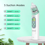 Electric Nasal Aspirator for Baby, Nose Aspirator for Toddlers, Waterproof Baby Nose Sucker, Nose Cleaner with 3 Silicone Tips, Adjustable Suction Level, Music and Light Soothing Function,Green