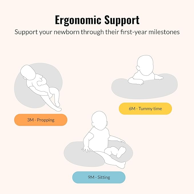 Dream On Me Beeboo Nursing Pillow and Positioner, Supportive for Breastfeeding and Bottle Feeding, Removable and Washable Cover, Soft and Breathable Fabric, Rainbow White