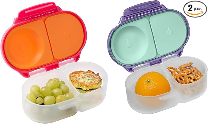 b.box Snack Box (2-pack) Reusable Snack Containers with Lids – Bento Box for Kids & Toddlers, Leakproof Lunch Box, BPA-Free and Dishwasher Safe Snack Container (S'shake + Lilac Pop, 1 3/4 Cup)