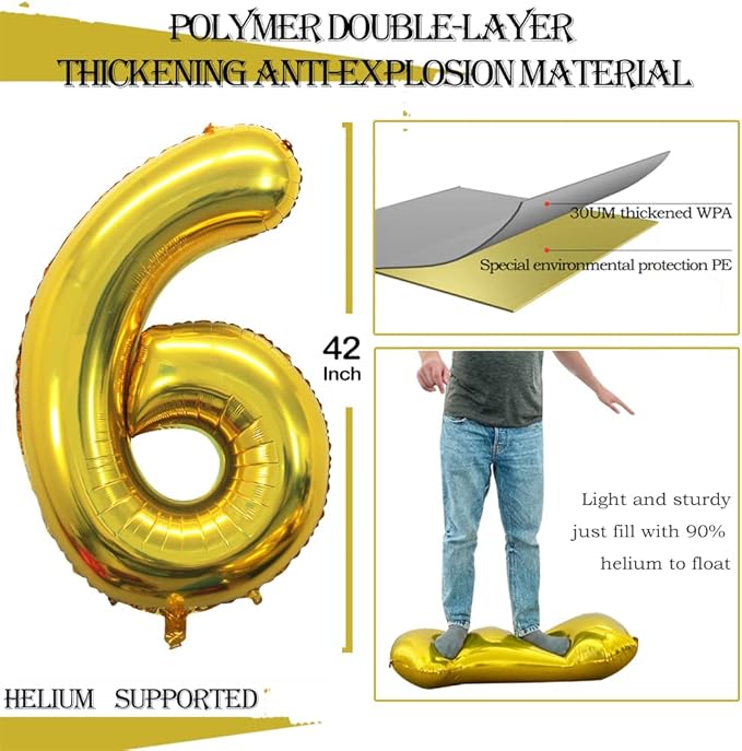 GOER Number 60 Balloons for 60th Birthday Party Decorations,42 Inch Jumbo Foil Helium Balloons for 60th Anniversary (Gold)