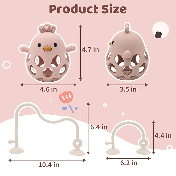 Baby High Chair Suction Toys Teething Chew - Baby Table Toys, Teething Toys Silicone Teethers, Food Grade Silicon for 6 12 18 Months (Beige Rosepink)