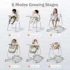 6 in 1 Convertible High Chairs for Babies and Toddlers,Portable High Chair with Dishwasher Tray and 4 Wheel,Booster Seat for Dining Table,Foldable Toddle and Baby Feeding Highchair (White)