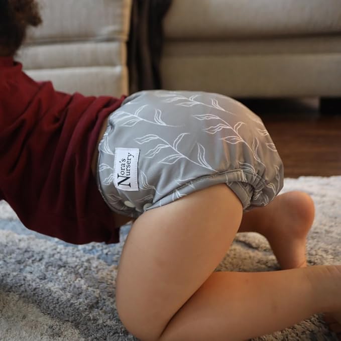 Nora's Nursery Cloth Diaper Cover, Reusable Cover with Snap Closure for Flat or Fitted Inserts - 7-Pack with Wet Bag - Modern Bloom