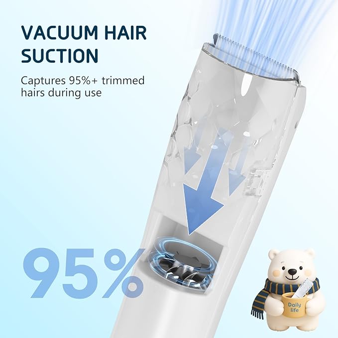 DAILYLIFE Baby Hair Clippers, Silent Clippers for Kids with Autism, Sensory Baby Hair Cutting Kit, Quiet Vacuum Hair Trimmer Waterproof for Toddler Infants Boys, White