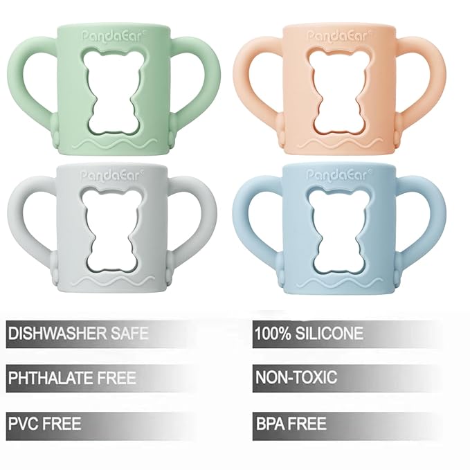 PandaEar 4 Pack Silicone Baby Bottle Handles Compatible with Dr Brown 8 oz/250 ml Narrow Baby Bottles, Baby Feeding Bottle Holder Grips