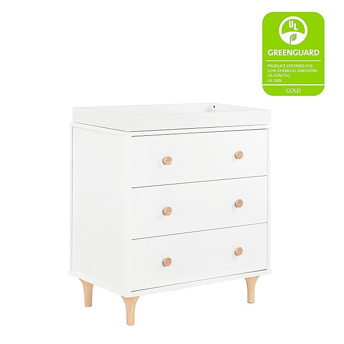 Babyletto Lolly 3-Drawer Changer Dresser with Removable Changing Tray in White and Natural, Greenguard Gold Certified