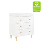 Babyletto Lolly 3-Drawer Changer Dresser with Removable Changing Tray in White and Natural, Greenguard Gold Certified