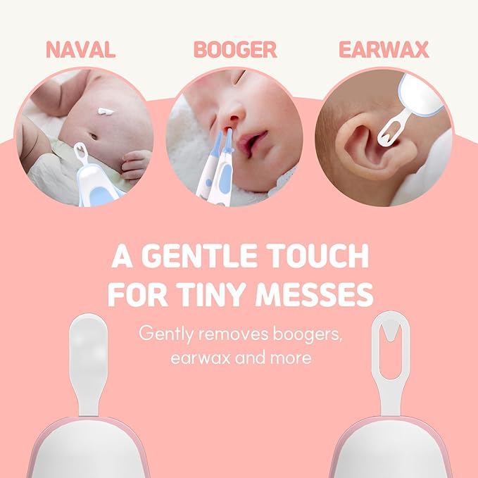 HubiBaby 3 in 1 Baby Nose Cleaning Tweezer Booger Remover and Baby Ear Wax Removal Tool with Soft Silicone Dual Ear Wax and Safe Nasal Picker for Newborns Infants & Toddlers (Pink)
