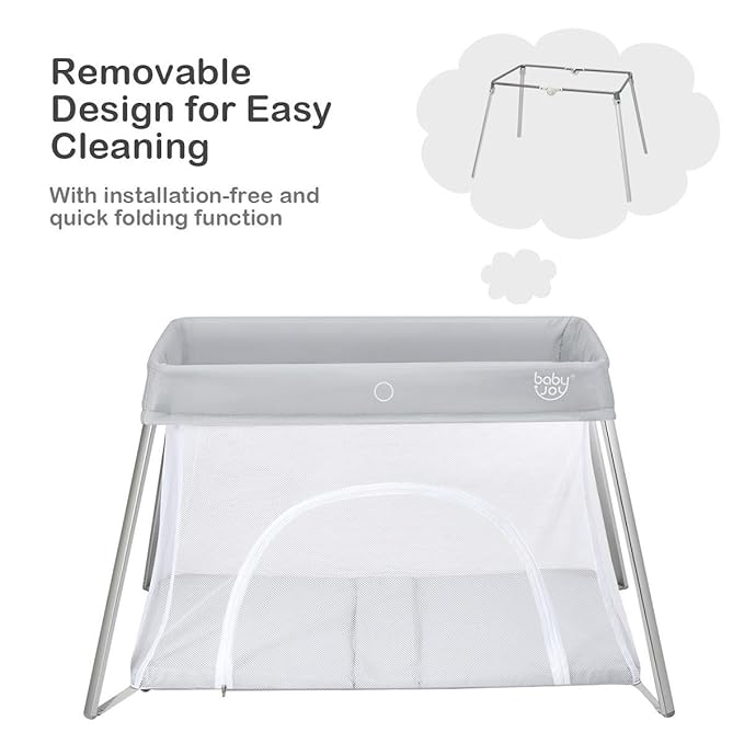 BABY JOY 2 in 1 Travel Crib with Side Zipper, Portable Baby Playard with Soft Washable Mattress, Installation-Free Home Playard with Carry Bag for Airplane, Lightweight Playpen for Infants &Toddlers