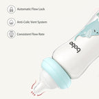 YOHKOH Natural Glass Baby Bottle with Natural Response Nipple, Newborn Anti-Colic Baby Bottles, Wide Neck Mushroom Cap Baby Bottle, Clear (8.8ounce (Pack of 4), Blue2)