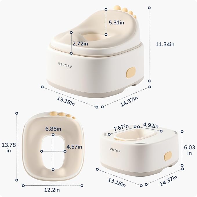 3 in 1 Potty Training Toilet, Dinosaur Toddler Potty Training Seat for Boys Girls with Comfortable Cushion, Easy-to-Clean and Anti-Slip Potty Training Step Stool for Toilet (Beige)