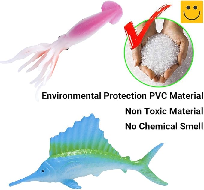 Ocean Sea Animals Figures, 60 Pack Mini Plastic Deep Underwater Life Creatures Set, STEM Educational Shower Bath Toys Gift for Baby Toddler Cupcake Toppers Party Supplies with Turtle Octopus Shark