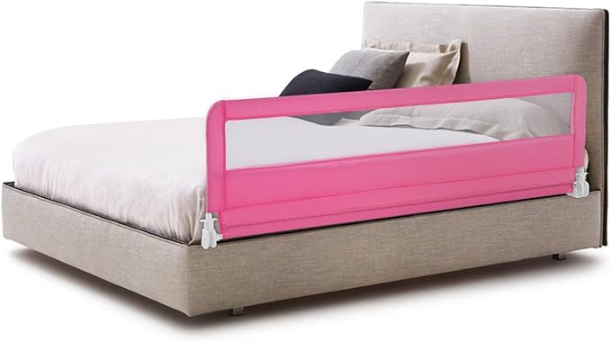 HONEY JOY Bed Rail for Toddlers, 71-in Extra Long, Portable Safety Bed Guardrail w/Double Safety Child Lock, Foldable Baby Bed Rail Guard, Fit King & Queen Full Twin Size Bed Mattress(Pink, Pack 1)