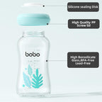 YOHKOH Glass Breast Milk Storage Bottles - 100% Leak-Proof, BPA-Free Breastmilk Storage Containers, Freezer & Dishwasher Safe, Ideal for Nursing Mothers (Blue, 5.4oz (Pack of 4))