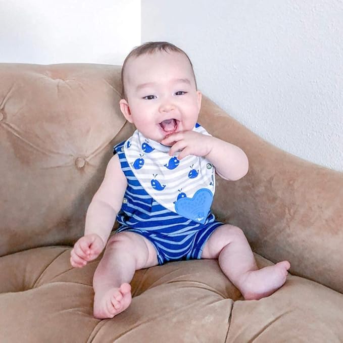 Pickle & Olive Bandana Teething Bibs with Attached Teether - Set Of 4 - Nautical