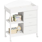 Changing Table Dresser, Baby Dresser with 3 Fabric Drawers and 2 Shelves, Multi-Functional Baby Changing Table with Pad, Classic Nursery Dresser, Diaper Changing Station for Nursery, White