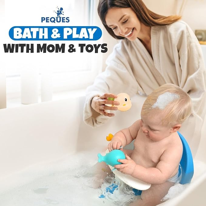 Baby Bath Seat for Babies 6 Months & Up Sitting Up | Non-Slip Bath Seat with Safety Suction Cups & Temperature Alert, Baby Bath Seat for Tub, Shower & Bathtub (Blue)
