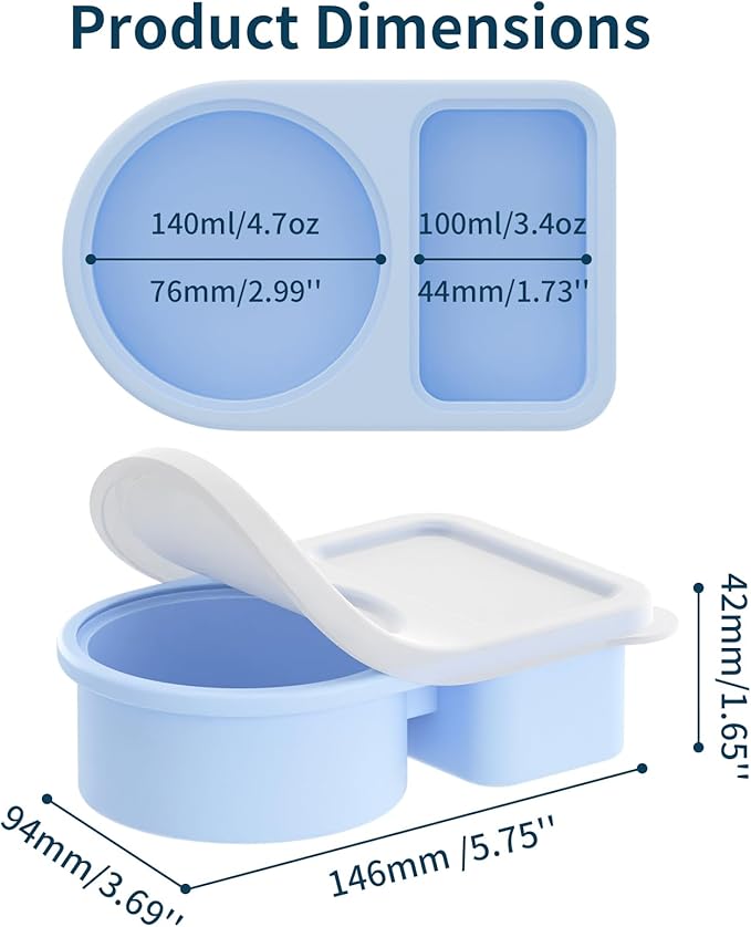 5 Pack Silicone Snack Containers, 2 Compartments Reusable Snackle Box with Lids, 8 oz, Rainbow