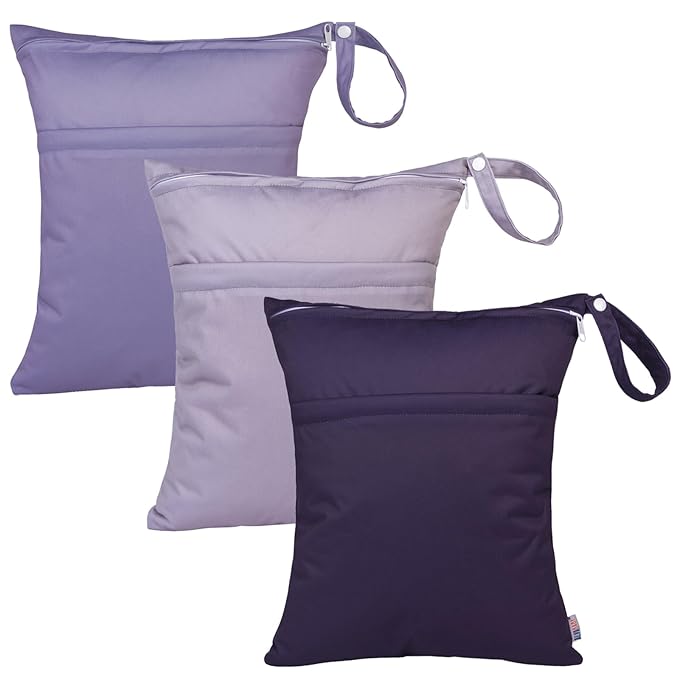 ALVABABY 3pcs Cloth Diaper Wet Dry Bags Waterproof Reusable with Two Zippered Pockets Travel Beach Pool Daycare Soiled Baby Items Yoga Gym Bag for Swimsuits or Wet Clothes 3L-ZM08