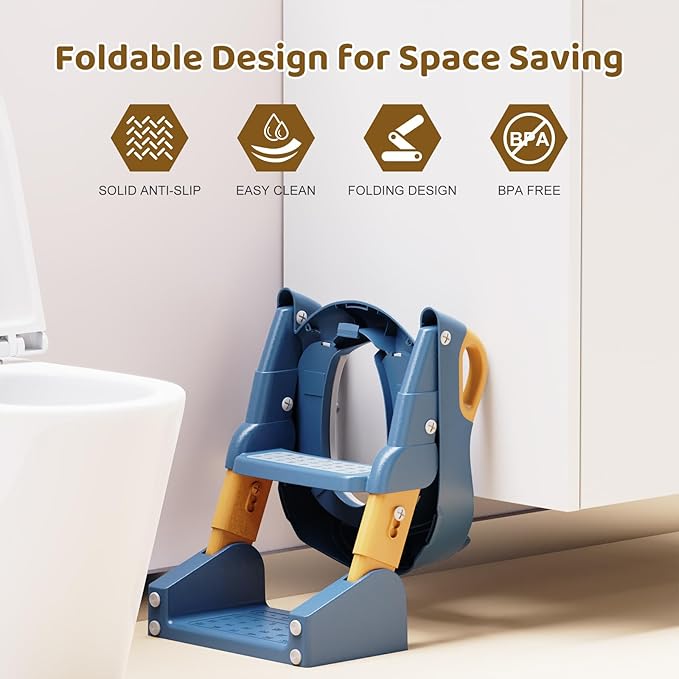 Potty Training Seat, 3-in-1 Toddler Toilet Seat with Step Stool Ladder, Splash Guard Anti-Slip Pad, Foldable Potty Chair with Soft Cushion for Toddler Kids Boys Girls