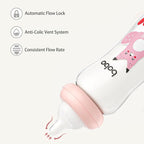 YOHKOH Natural Glass Baby Bottle with Natural Response Nipple, Newborn Anti-Colic Baby Bottles, Wide Neck Mushroom Cap Baby Bottle, Clear (8.8ounce (Pack of 4), Red2)