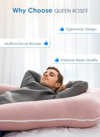 QUEEN ROSE Extra Long Pregnancy Pillows, 60 Inch U Shaped Body Pillow for Sleeping, Cooling Maternity Pillow for Pregnant Women, Body Support for Adults, with Soft Silky Cover, Pink