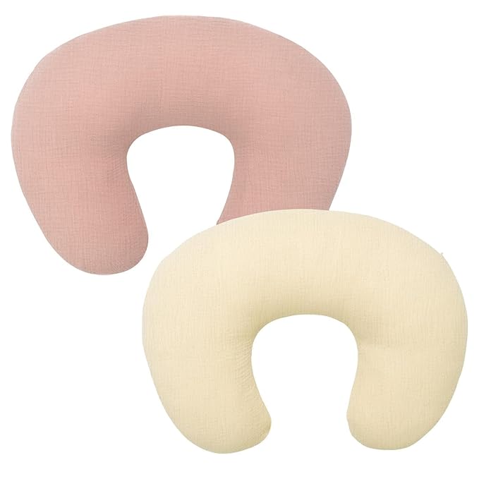 FUNUPUP 2 Pack Muslin Nursing Pillow Cover Compatible with Boppy Nursing Pillow, Soft Baby Nursing Covers for Breastfeeding Pillows for Boys Girls, Pink&Beige