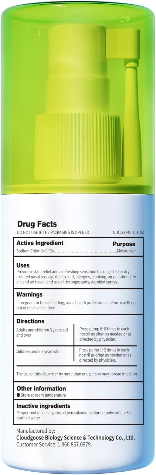 Nasal Cavity Cleaner 0.9% Physiological Saline Available for Children and Adults (60ml)-Moisturizes Dry Nose,Clean Nasal Passage，Sinus Relief，Refresh ，360 Degree Rotating Nozzle
