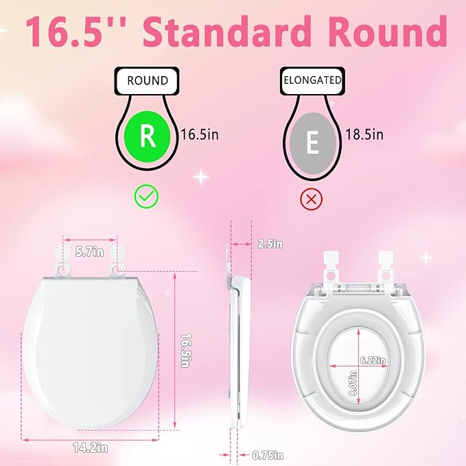 Toddler Toilet Seat with Potty Training Seat Round 16.5inch, 2 in 1 Toilet Seat for Family Built-in Baby Seat Removable, Soft Close + Easy Clean, PP Safe Material, White