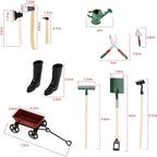 SG Store 11Pcs 1:12 Dollhouse Working Accessories Dolls House Miniature Garden Set Shovel Rake and Spade Watering Can Pulling Cart Mini Cart Garden Tools