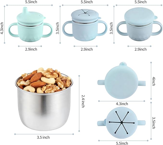 Toddler Cups Spill Proof,Toddler Snack Cups No Spill,304 Stainless Steel Snack Containers with Silicone Petal Lid for Kids,Snack Holder,BPA-Free, Dishwasher Safe