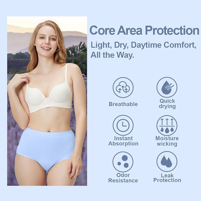 Battewa Quick Dry Incontinence Underwear for Women High Waisted Leak Proof Panties Washable Postpartum Bladder Control Cotton Briefs (Multicolor, 2X-Large, 5 Pack)