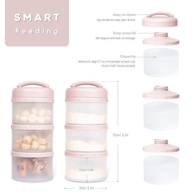 Termichy Stackable Formula Dispenser Portable Milk Powder Container, 2 Pack, Light Pink