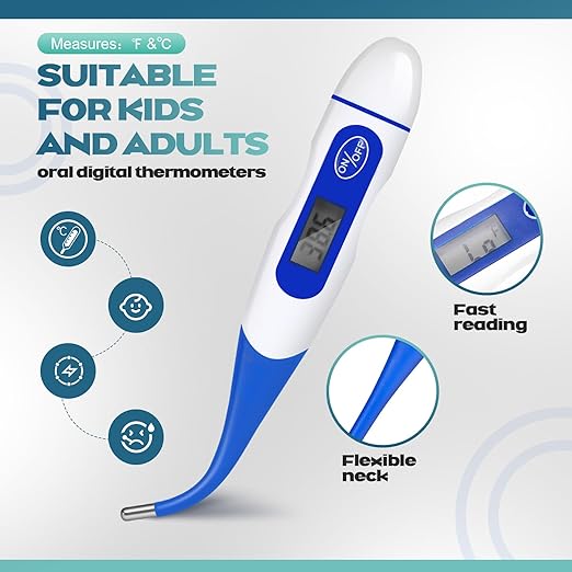 TrelaCo 36 Pcs Thermometer for Adults Digital Oral Thermometer for Fever Basal Body Fast Reading Flexible Tip for Underarm Rectal Mouth Temperature Measurement (Blue)