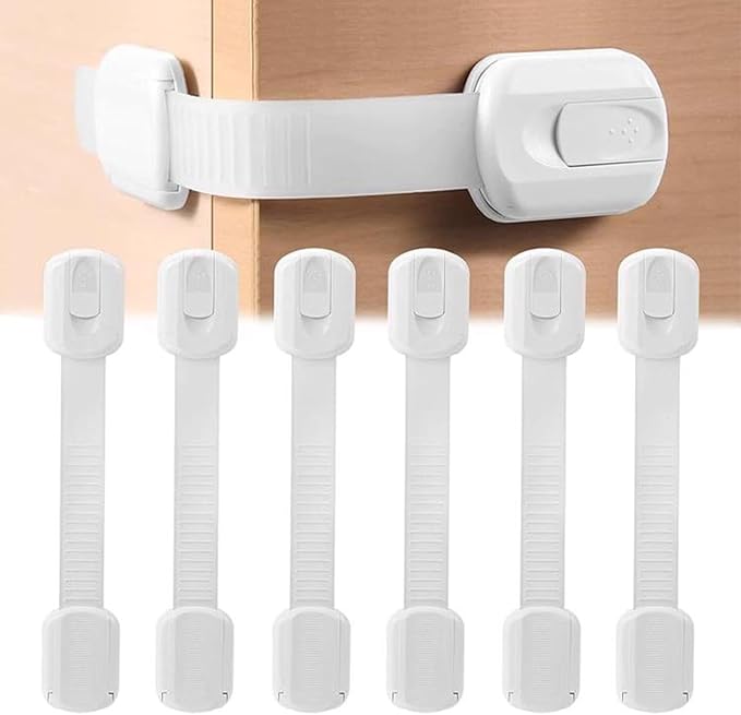 6-Pack Baby Proof Cabinet Locks – No Drill Adjustable Safety Straps for Fridge, Oven, Toilet Seat, Drawers & Doors | Child & Pet Proofing, Multi-Purpose Home Security