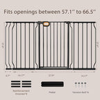 owlie 37.4" Extra Tall Wide Baby Gate for Stairs Doorways,57-66 Inch Extra Large Long Baby Gate with Door Indoor Safety Metal Pressure Mounted Pet Gate with Walk-Thru Auto Close, Black