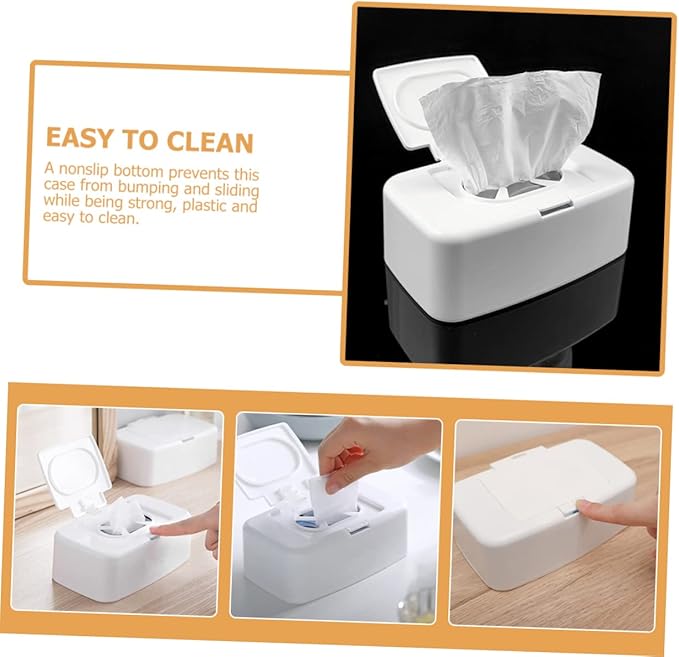 Wipe Storage Box - Refillable Baby Wipes Dispenser with Nonslip Base for One-Handed Use Ideal for Living Room Baby Room Kitchen and Bathroom