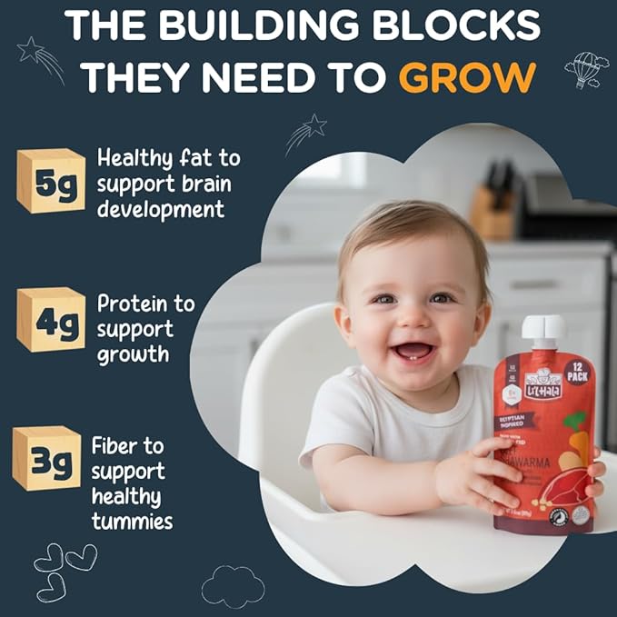 Li’l Hala Baby Food Pouches – Grass-Fed Beef Shawarma & Organic Veggies – Toddler Puree with Meat – High Protein, Healthy Fats – BPA-Free – No Sugar or Hormones – 6+ Months – 3.5 oz (12 Pack)