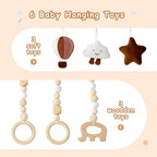 Wooden Baby Play Gym with Mat, Foldable Baby Play Gym Frame Activity Gym Hanging Bar with 6 Gym Baby Toys Rainbow Playmats for Newborn Baby (Natural)