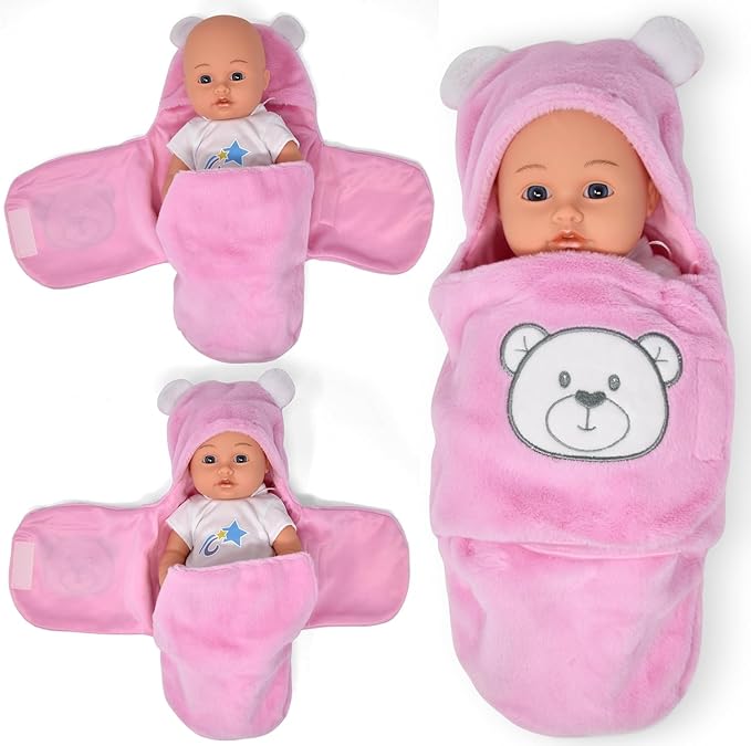 Gift Boutique Newborn 12" Baby Doll Girl With Swaddle Blanket & Accessories - Realistic Doll With Disappearing Milk Bottle, Clothes, Pink Cuddly Blanket - First Pretend Playset Toy for Girls