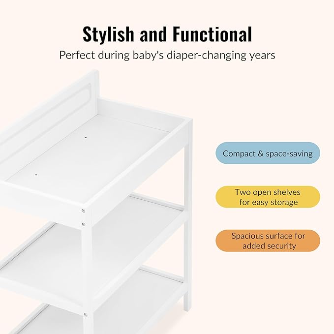 Dream On Me Avery Changing Table in White – JPMA Certified, Multiple Spacious Storage Shelves, Compact Slim Space-Saving Design, Water-Based Non-Toxic Finish