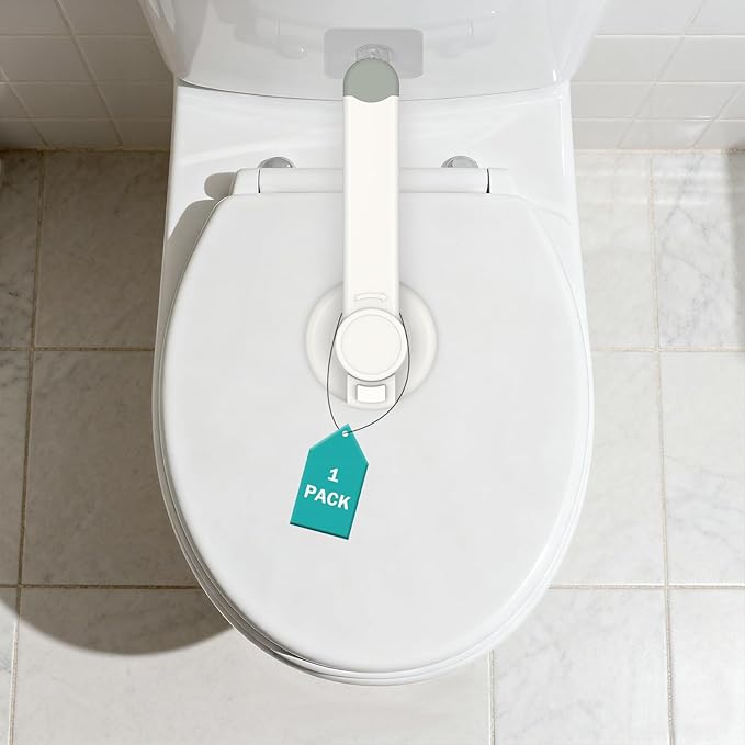 Baby Toilet Safety Locks (1 Pack)| Childproof Toilet Seat Lock | Baby Safety Products | Baby Proofing Kit | Prevents Toddlers from Opening Toilet Lids | 3M Adhesive and Tool-Free Installation（White）