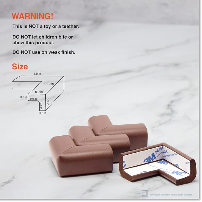 Roving Cove Slim-Fit Corner Edge Protector for Baby Proofing (Small 18ft Edge 8 Corners), Furniture Safety Bumper Guard, Soft NBR Rubber Foam, 3M Adhesive, Coffee Brown