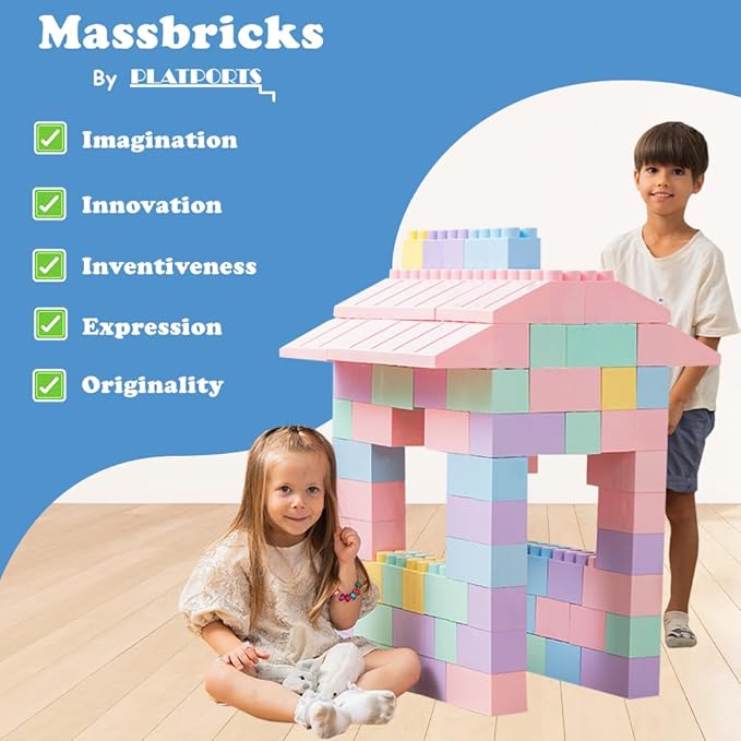 PLATPORTS Huge Blocks - Giant Plastic Blocks - Big Blocks - Jumbo Blocks - Big Building Blocks Jumbo - Jumbo Building Blocks - 86 Pieces Large Blocks for Kids Ages 1 to 8 with Wheels