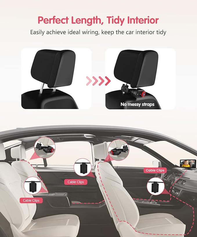 BM5PRO Double Car Camera for 2 Baby，7.2" 1080P Split Screen with IR Night Vision, Real-Time Monitoring Baby Car Camera,Easy Install, Family Travel Companion for Kids & Pets