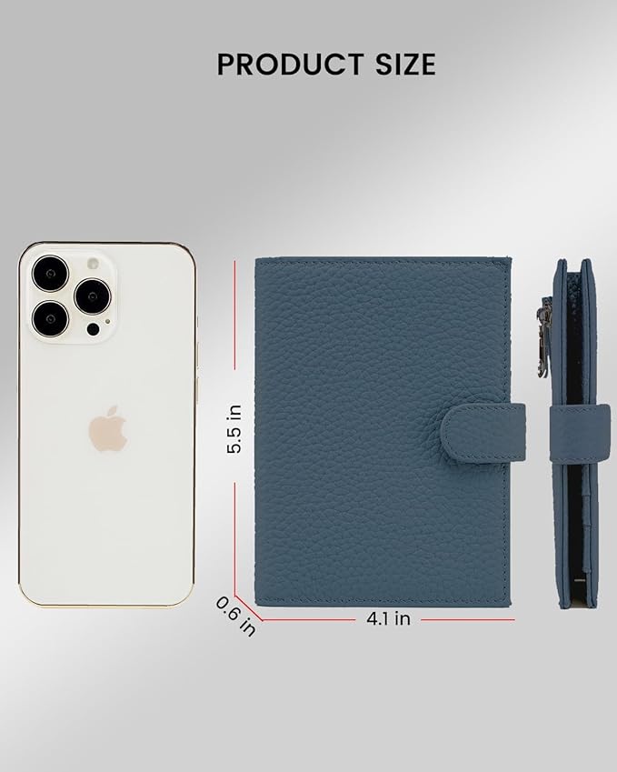 RFID Slim Passport Holder for Man & Women, Compact Leather Passport Wallet with Card Holders SIM Slots, Zippered Coins Pocket and Cash Holder Travel Passport Cover Case, Dark Blue