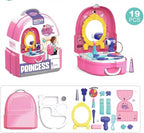 19-Piece Kids Pretend Makeup Playset – Princess Backpack Dress Up Toys for Girls, Portable Role Play Beauty Kit for Imaginative Play (Princess)