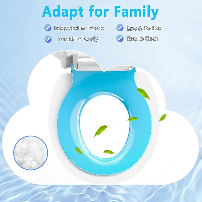Toddler Toilet Seat with Potty Training Seat Round 16.5inch, 2 in 1 Toilet Seat for Family Built-in Baby Seat Removable, Soft Close + Easy Clean, PP Safe Material, Blue