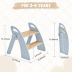 Wooden 2 Step Stool for Kids Bathroom Sink Foldable Anti-Slip 2-Step for Toilet Potty Training, Child Stepping Stool for Kitchen Nursery Bedroom, Sturdy Non Slip Adult Stool for Closet Blue