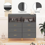 Changing Table Dresser with Drawers, Baby Dresser with Changing Table Top, Power Outlet, LED Light & Metal Feet, Diaper Changing Station Nursery Organizer for Infants Newborn (Grey)